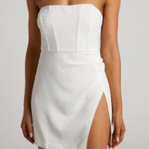 Bonne Mini Dress Strapless Corset Side Split Dress White Bachelorette